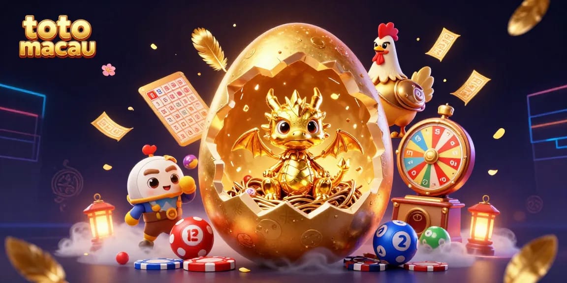 Rasakan keseruan toto macau dengan ilustrasi 3D naga emas di tengah kasino penuh angka undian.