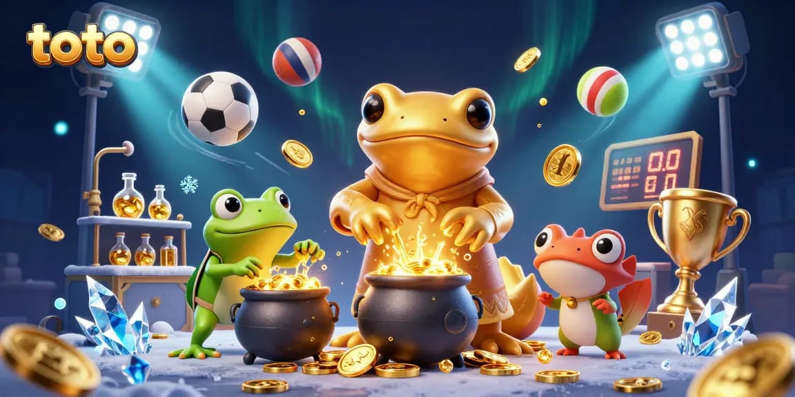 Gambarlah permainan toto dengan salamander emas dan bola olahraga yang dinamis.
