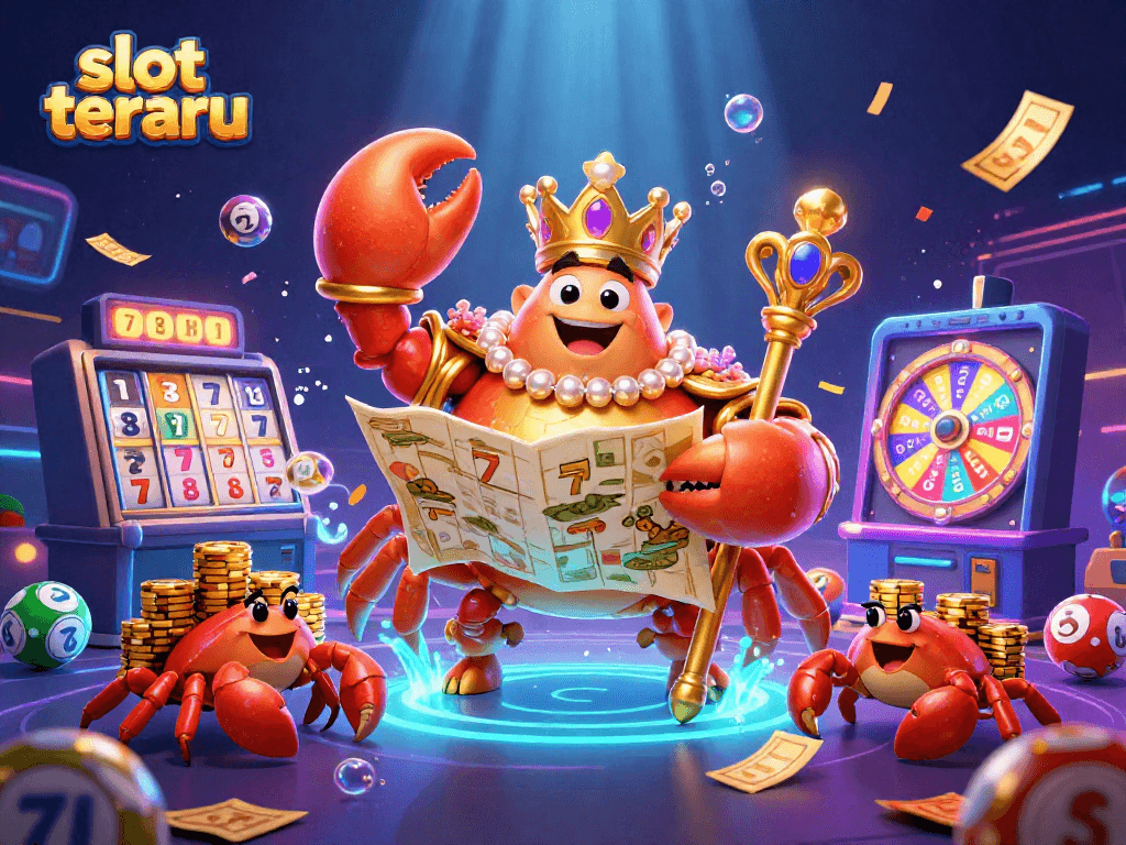 Experience the excitement of slot terbaru through this vibrant casino illustration with a golden crab emperor!