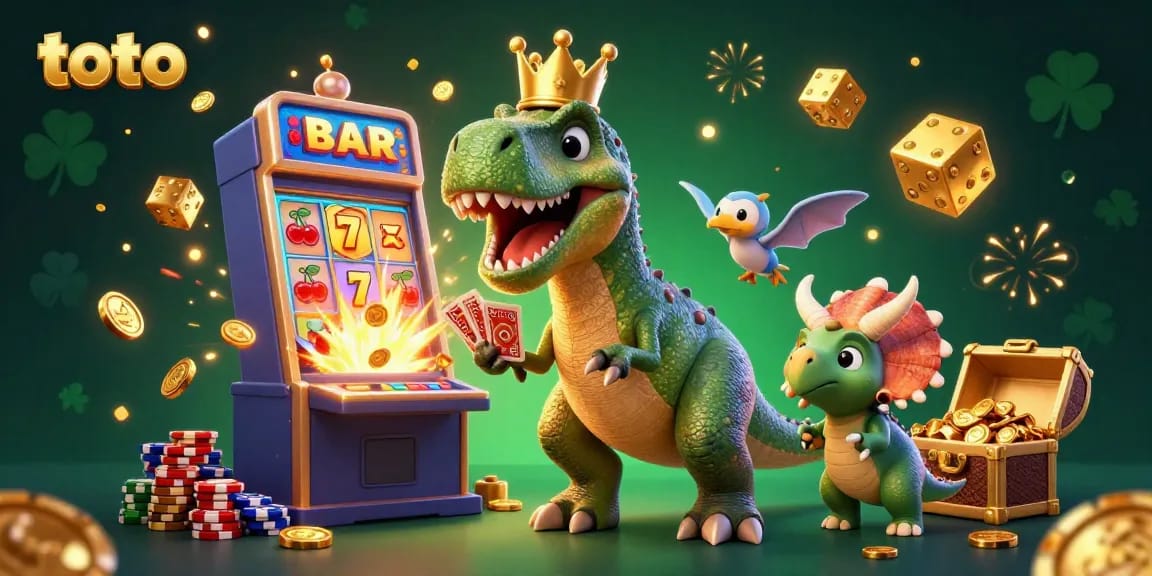 Menangkan permainan toto dengan T-Rex dan teman-temannya saat memainkan kartu dan menumpuk chip emas di kasino.