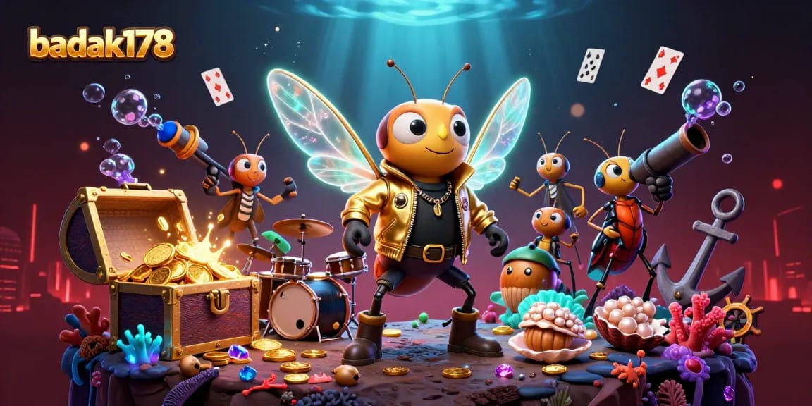 Experience the excitement of badak178 as a vibrant cicada rock star and friends perform amid underwater treasures.