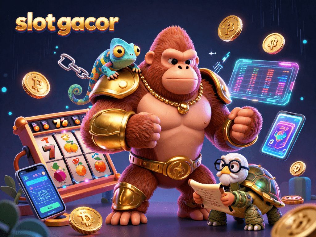 Menangkan slot gacor dengan simbol buah dan jackpot di sekitar gorila raja berkekuatan.