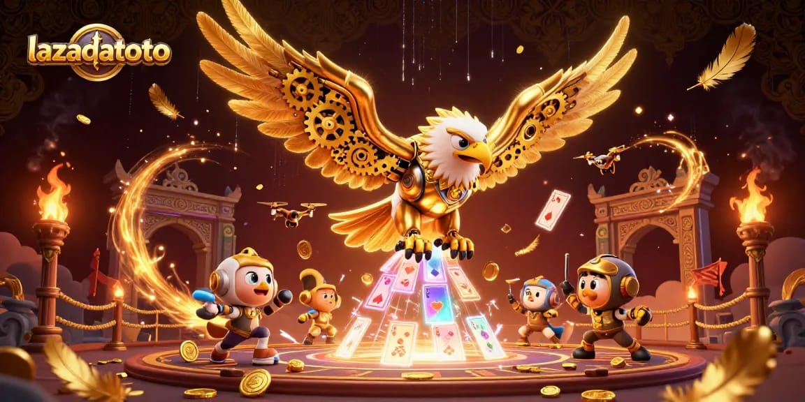 Experience thrilling victories with lazadatoto in an action-packed casino scene featuring a majestic eagle.