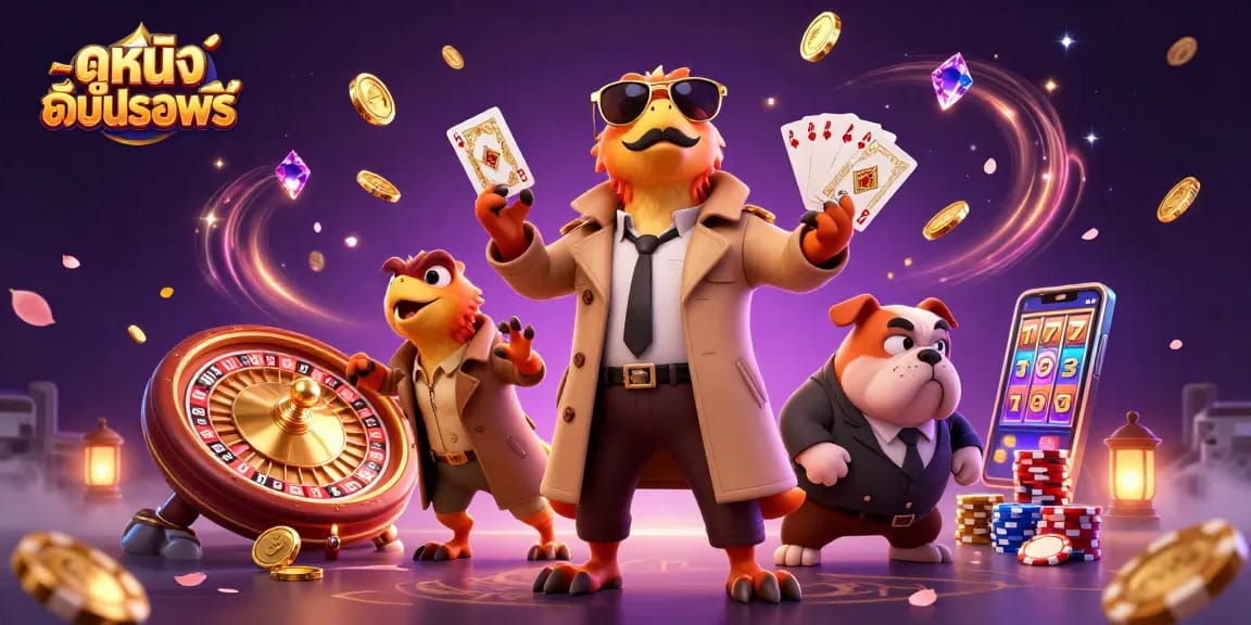 Engage in ดูหนังออนไลน์ฟรี with dynamic casino elements featuring raptors and a bulldog bouncer.