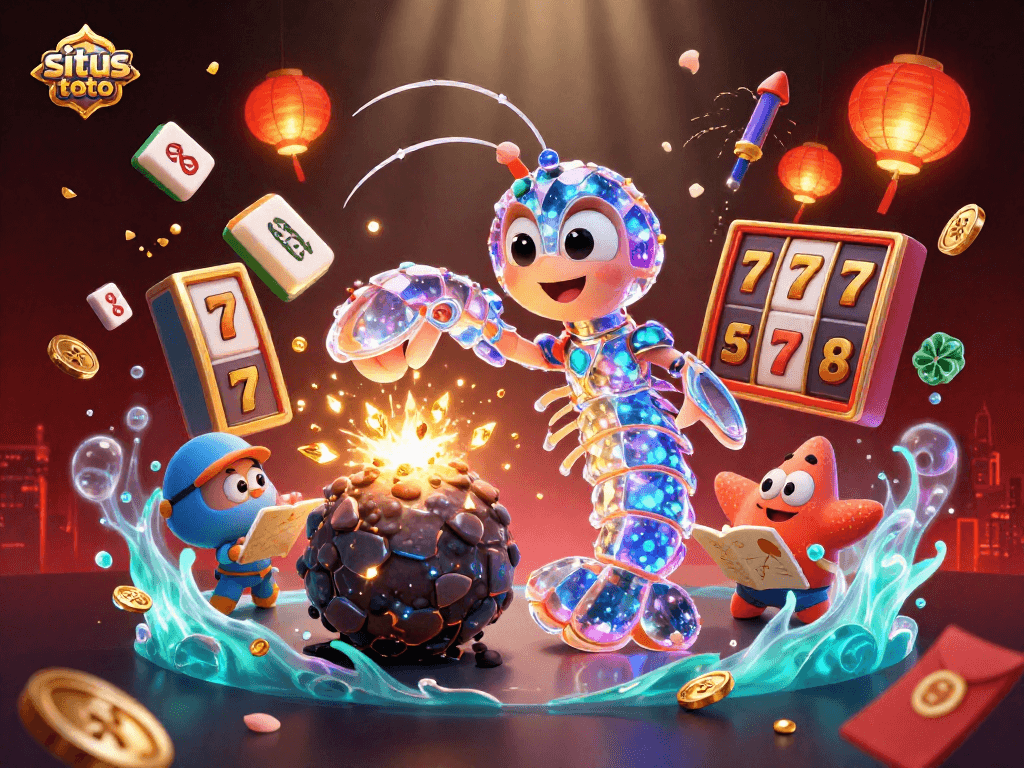 Menggemparkan permainan situs toto dengan slot dan jackpot dalam ilustrasi animasi yang penuh warna.