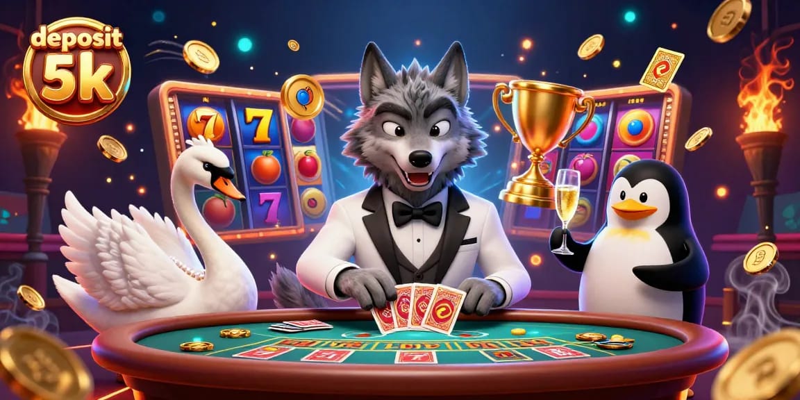 Experience slots at deposit 5k with elegant characters and exciting gaming elements in a vibrant casino scene.