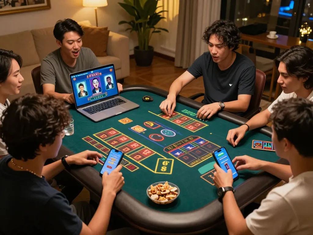 Xóc đĩa online game session with players engaged in betting and celebrating wins in a lively digital environment.
