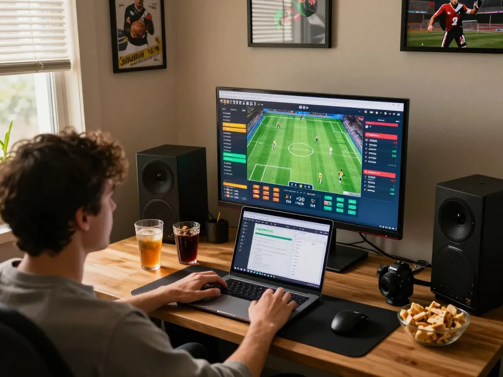 PHPVIP user actively placing bets on a sports betting app in a cozy home setup