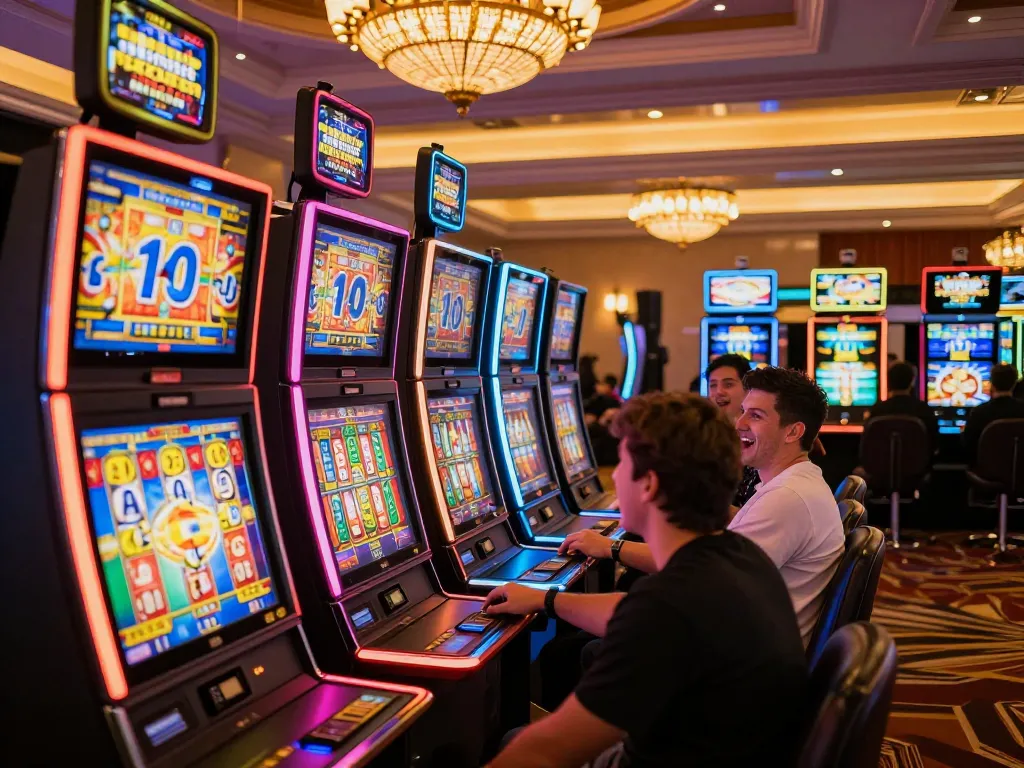 Engaging players spin reels at slot machines with joylink free kredit promotions lighting up the casino floor