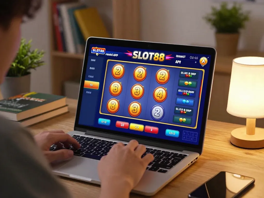 Engaging gameplay on the SLOT88 resmi APK app, showcasing thrilling slot action and strategic betting.