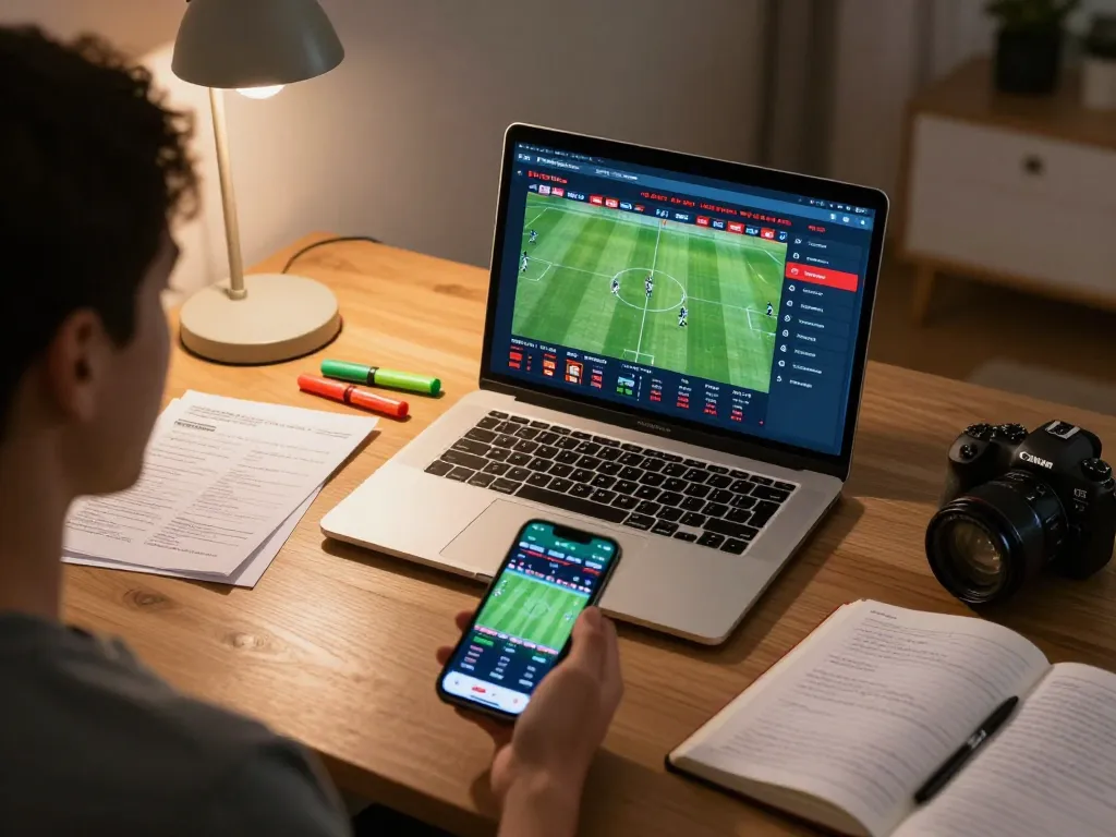 Cá cược vào tỷ lệ bóng đá trực tiếp sử dụng 12bet trên máy tính xách tay với ghi chú chiến lược bên cạnh.