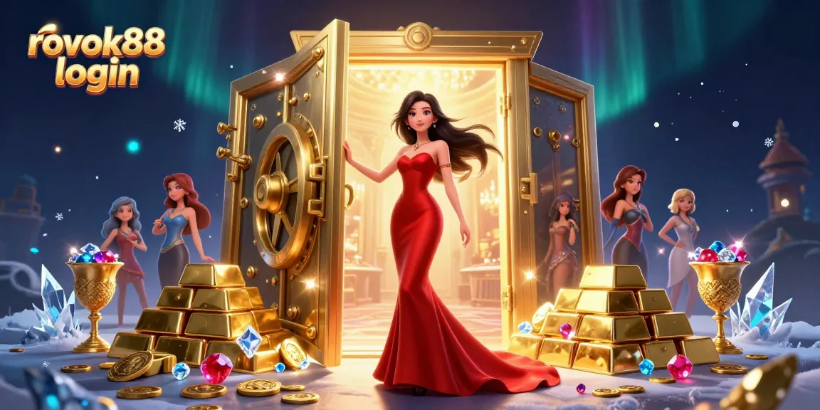 Experience exciting gaming at rokok88 login with a beautiful Asian woman in a luxurious casino doorway.