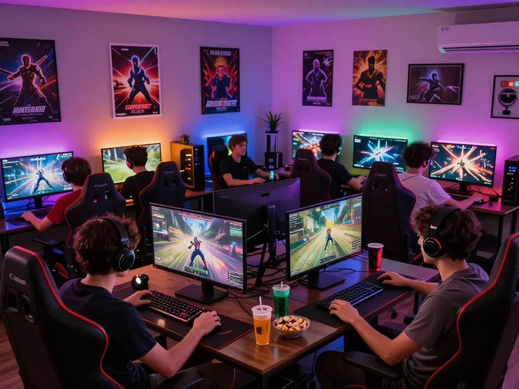 Exciting online gaming scene with players enjoying MM88 in a colorful lounge.