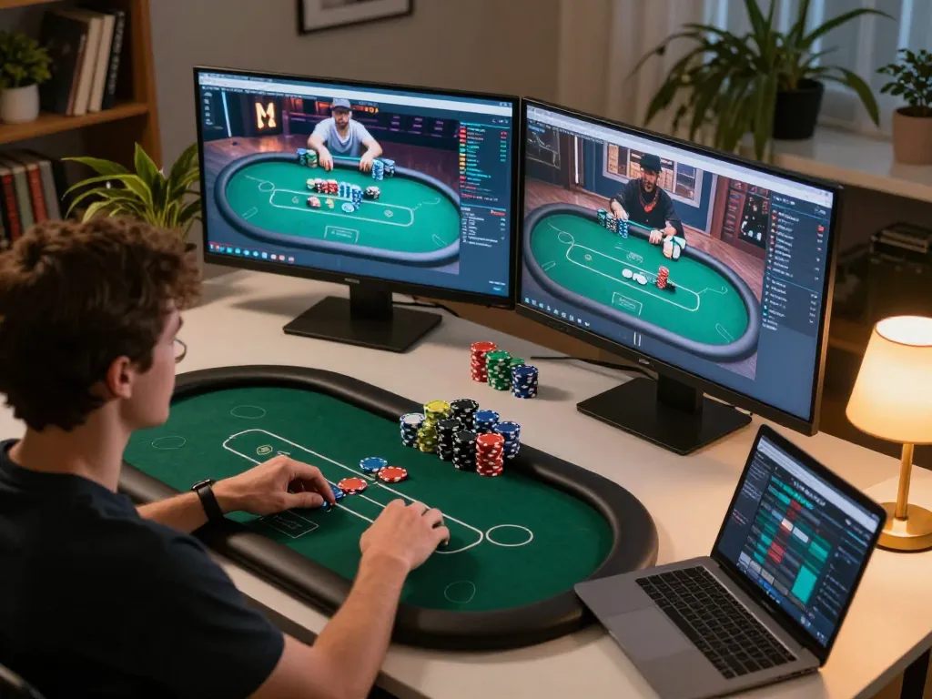 Segera pergi untuk merasakan permainan poker online strategis di pengaturan meja rumah.