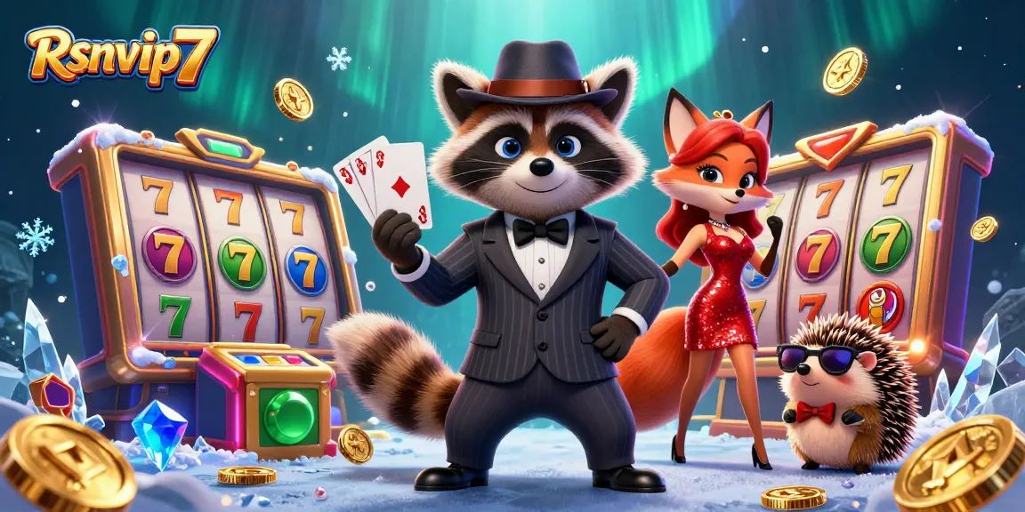 Menang besar dengan pengalaman slot eksklusif Rsnvip7, menampilkan karakter yang cerah dan kegembiraan kasino.