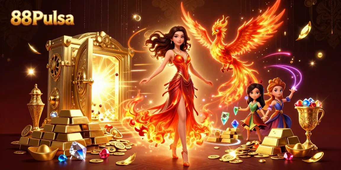 Rasakan sensasi 88Pulsa dengan ilustrasi yang hidup menampilkan elemen dan karakter kasino yang menakjubkan.
