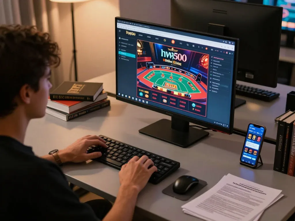 Engaging player enjoying live games on hwg500 mobile app during a cozy home gaming session