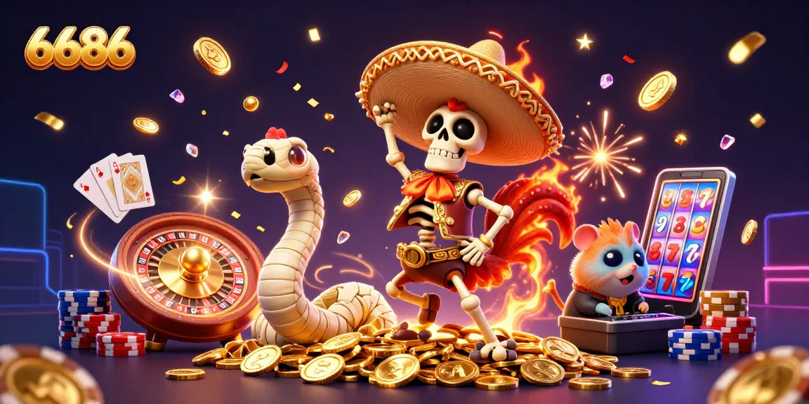 Experience the excitement of 6686 with a playful mariachi rooster and thrilling casino elements.