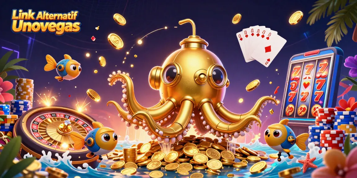 Experience winning with Link Alternatif Unovegas in this vibrant casino-themed illustration.