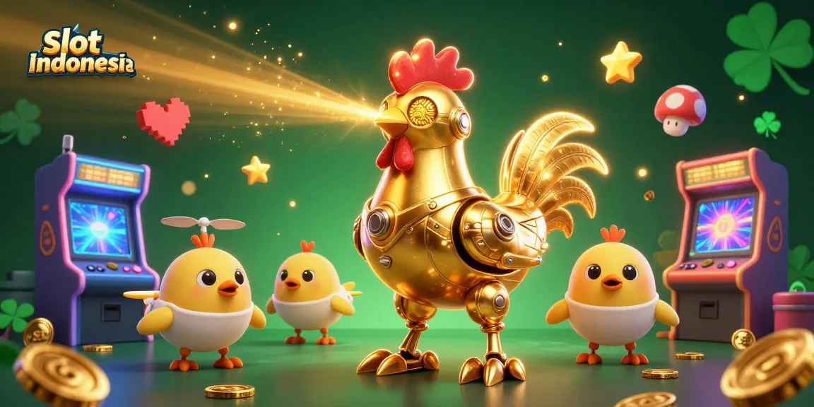 Mainkan slot Indonesia dengan akses aman dan cepat, dikelilingi mesin permainan berwarna-warni.