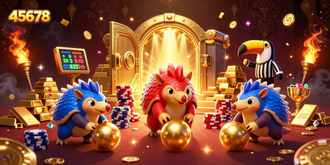 Engage in excitement with 45678 as rival pangolins roll through golden poker chips.