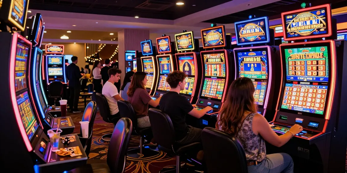 Group enjoying slot gaming in a vibrant casino environment.