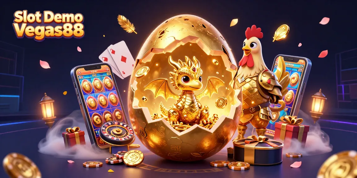 Experience the excitement of Slot Demo Vegas88 with a stunning golden dragon and vibrant game elements.