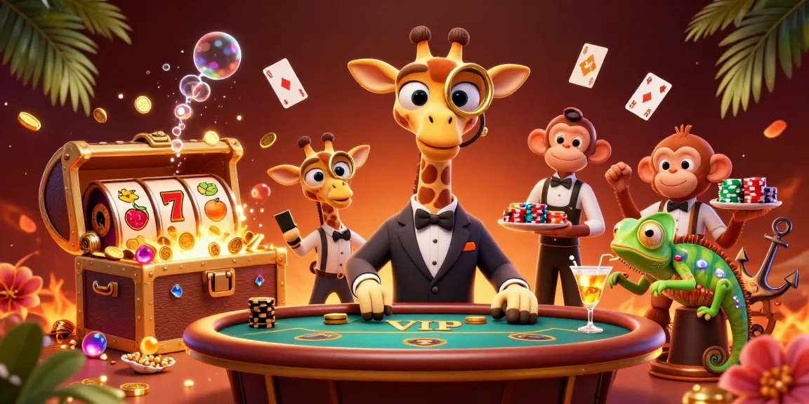 Slot gacor yang menarik dengan karakter kasino 3D di sekeliling tumpukan chip dan koin emas