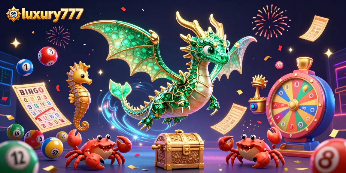 Experience luxury777 with a lively sea dragon scene full of vibrant lottery balls and casino elements.