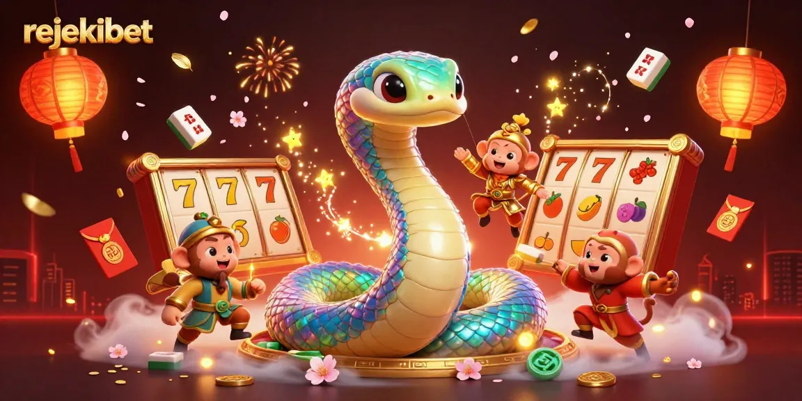 Experience thrilling gameplay at rejekibet with a vibrant illustration showcasing captivating slot elements and a playful monkey king.