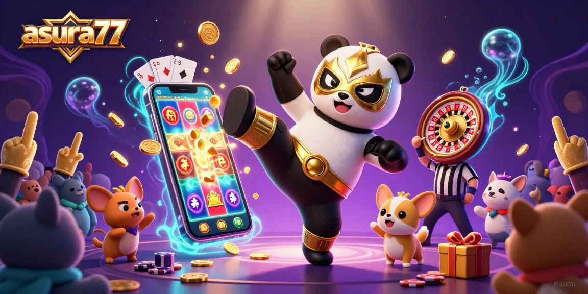 Experience the thrill of gambling with asura77's vibrant slot action and animated characters illustrating excitement in every spin.