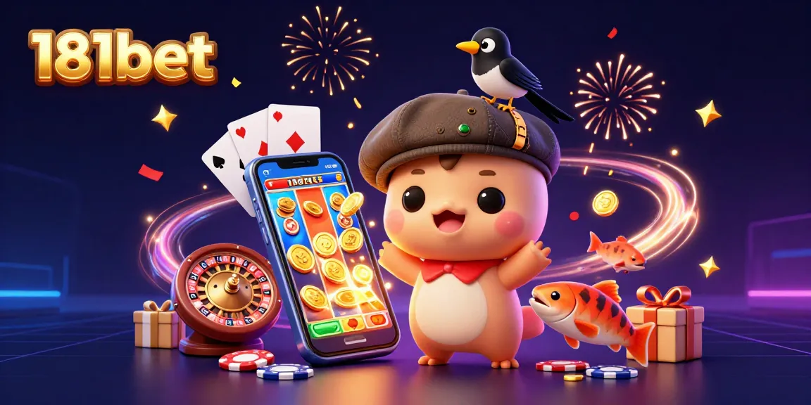 Engage in exciting 181bet gaming with a whimsical 3D illustration of baby Nessie and cheerful characters amid a vibrant casino scene.