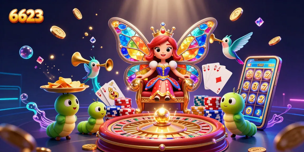 Watch the 6623 casino experience unfold with dazzling gems and vibrant game elements.
