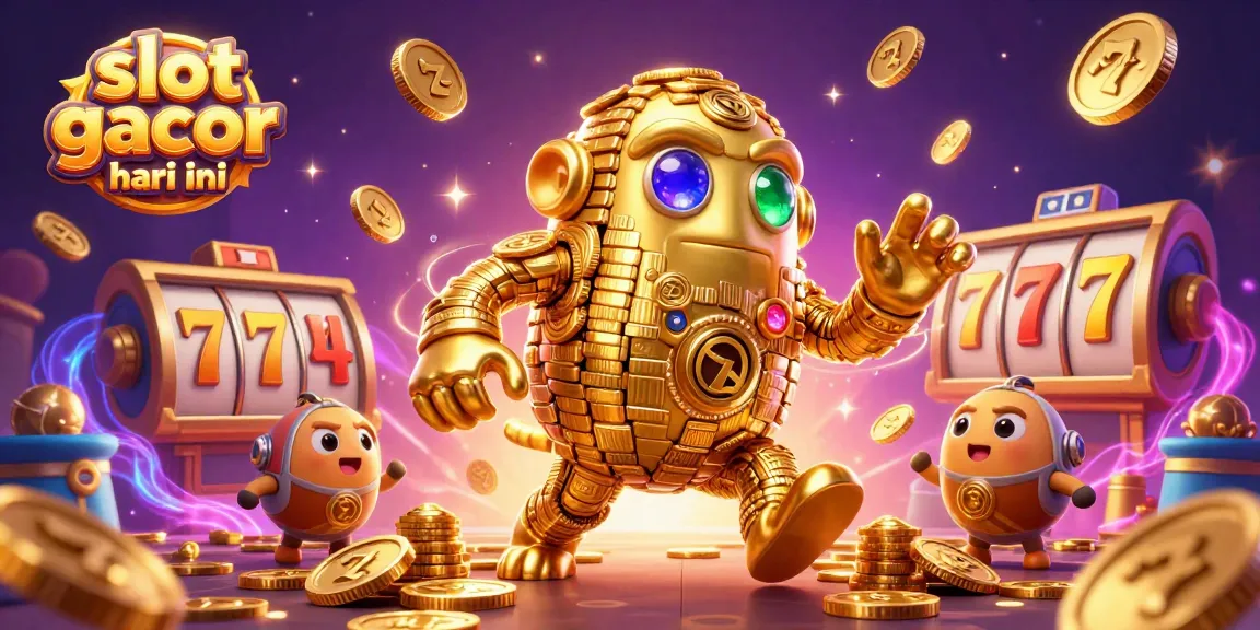 Play slot gacor hari ini with exciting 3D elements featuring a golden golem and dynamic slot symbols.