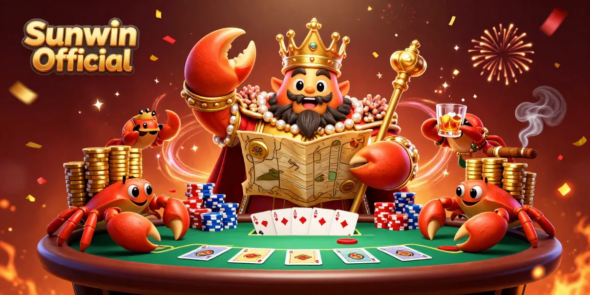 Join the fun at Sunwin Official with a golden crab emperor leading the thrill of poker games!