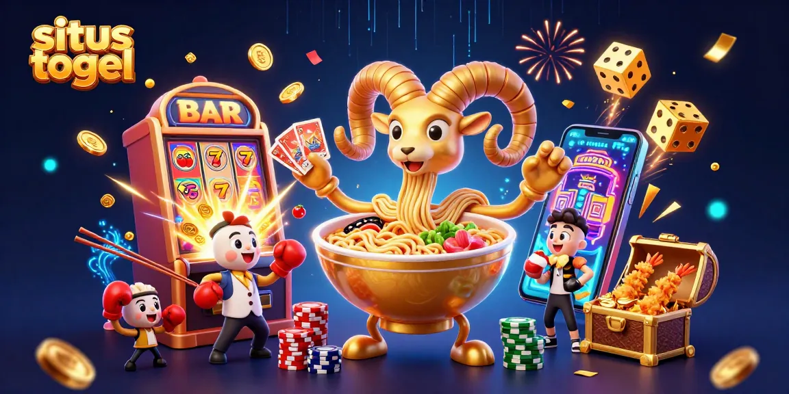Situs togel dengan karakter unik dan permainan kasino dalam ilustrasi penuh warna.