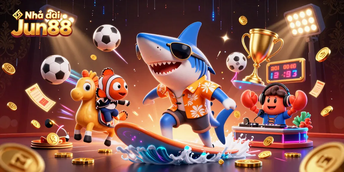 Experience thrilling gaming action with Nhà cái Jun88 in this vibrant casino illustration.