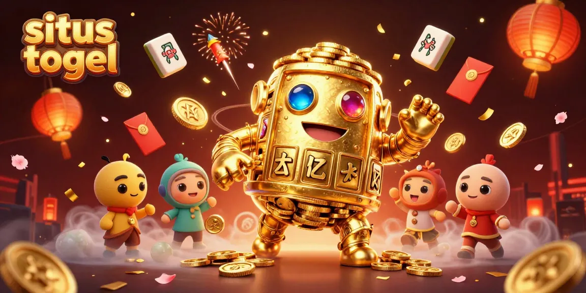 Engage with situs togel through dynamic gaming action featuring a golden golem and festive elements.