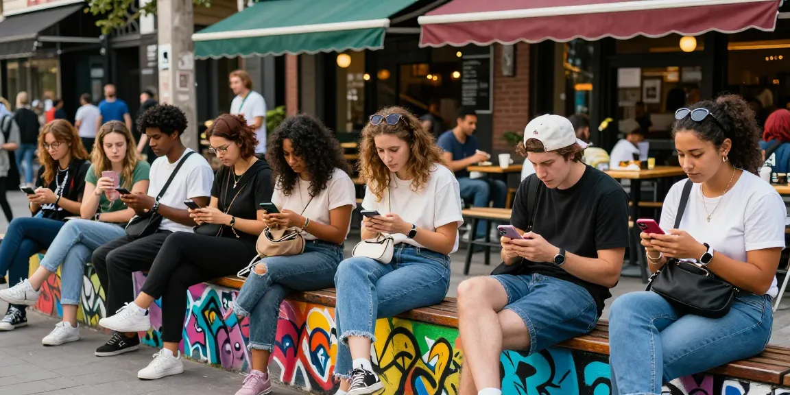 Dynamic urban scene depicting young adults enjoying the lively atmosphere of situs raffi ahmad's community hub.
