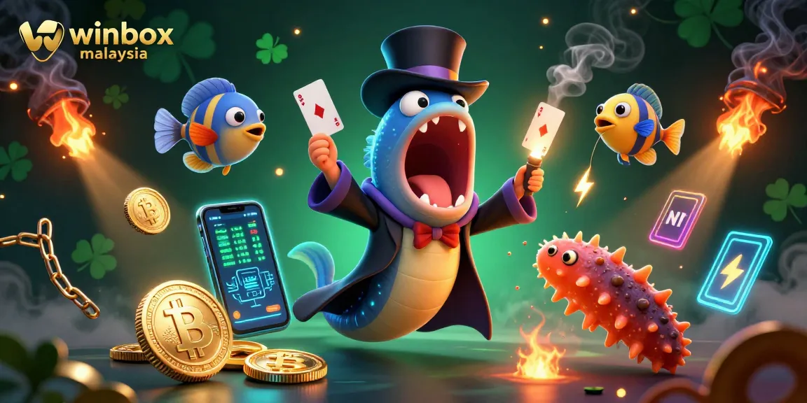 Experience the excitement of winbox malaysia with dynamic card tricks in a vibrant underwater casino scene.