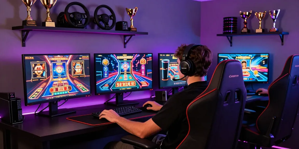 Pengalaman LUXURY777 Online dengan pengaturan gaming mewah dan lampu RGB.