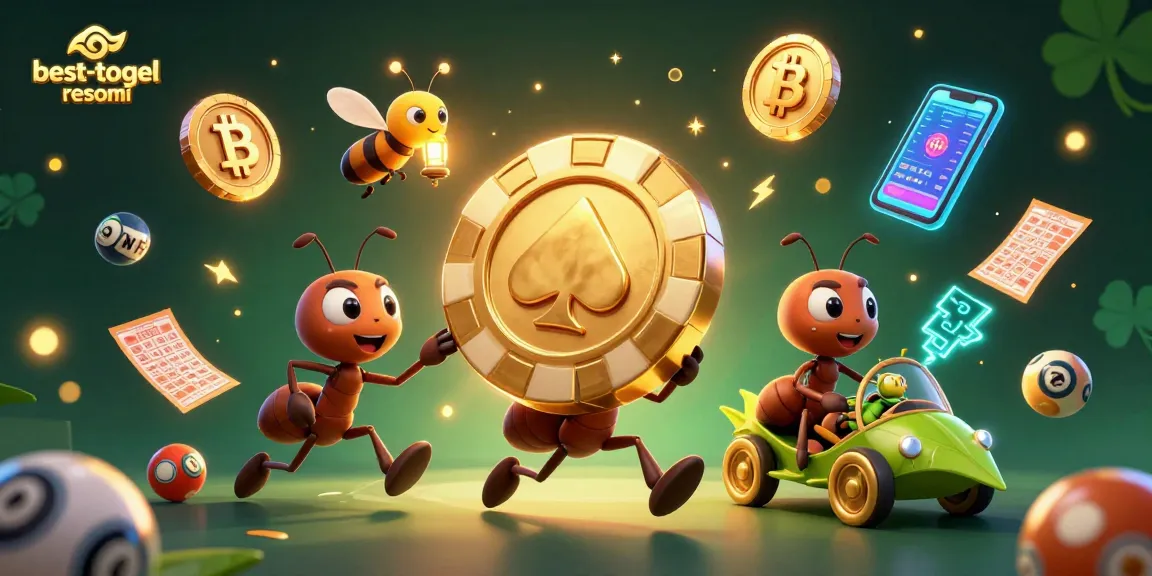 Experience the excitement at besttogel resmi with a heist of lottery balls and golden chips in a vibrant 3D scene.