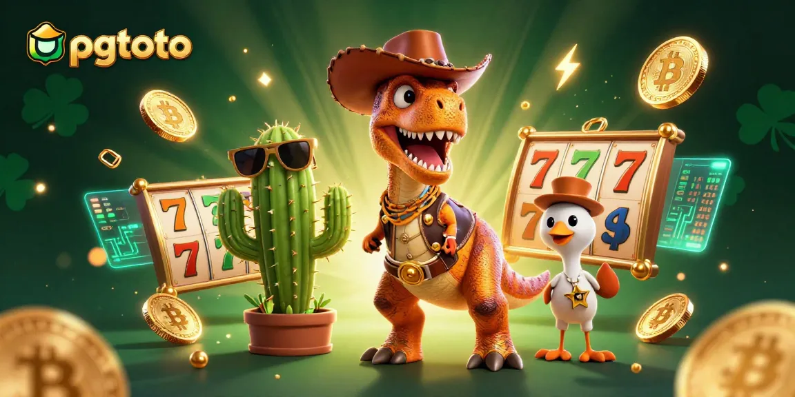 Mainkan slot pgtoto sambil menikmati tampilan menarik dari cowboy dinosaur dan temannya.