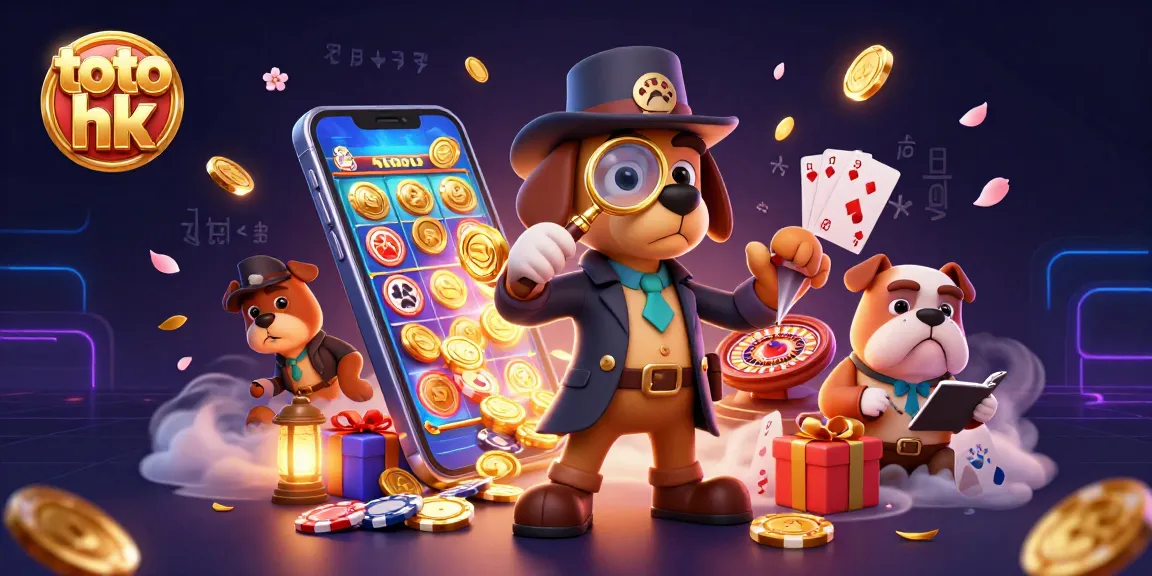 Menyaksikan hasil permainan toto hk dengan smartphone 3D di mana koin emas meluncur keluar.