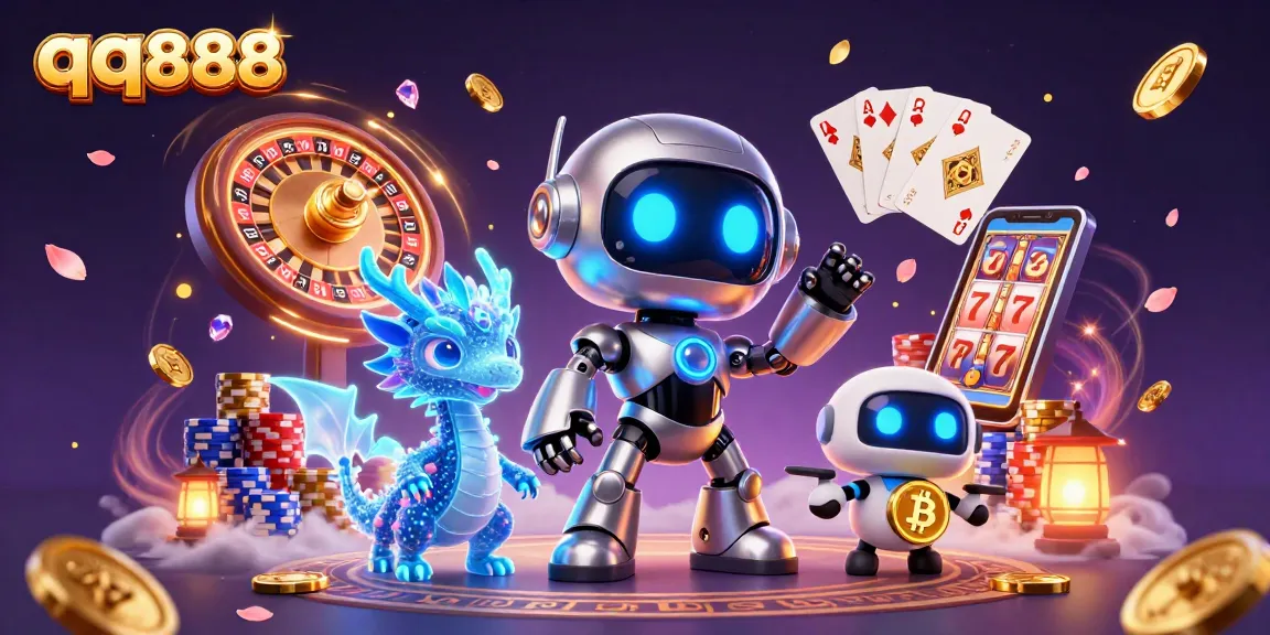 Engage in thrilling gambling adventures with qq888, featuring vibrant 3D casino elements and characters.
