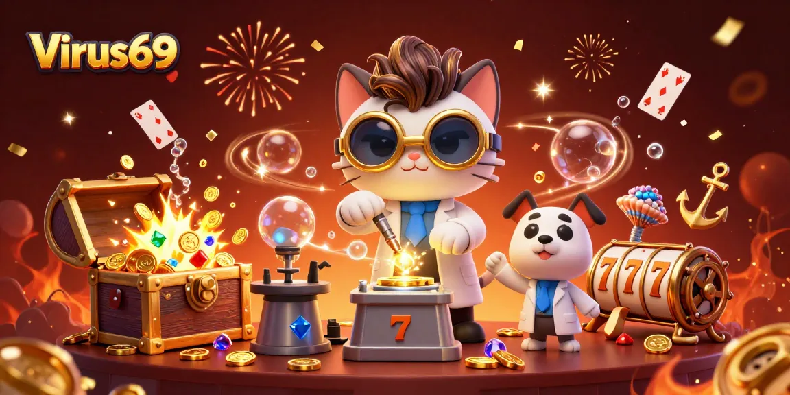 Casino players winning gold coins in an exciting gaming adventure at Virus69.