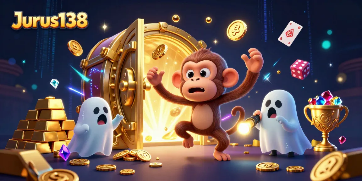 Jurus138 offers an engaging haunted casino scene with a mischievous monkey and a curious puppy.