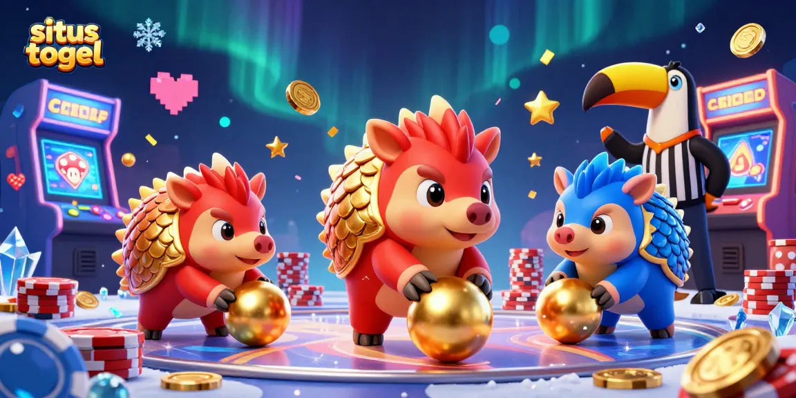 Gambar situs togel dengan pangolins berwarna merah dan biru, menyenangkan dalam suasana permainan judi.