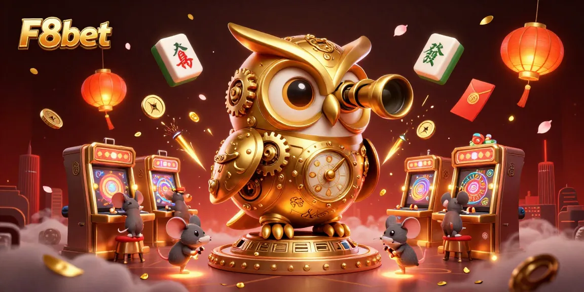 Engage with F8bet at a vibrant casino floor bustling with lucky symbols and characters.