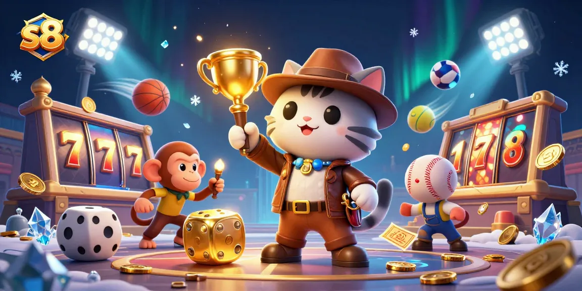 Experience thrilling gameplay at s8 with a cartoon explorer cat discovering amazing casino treasures.